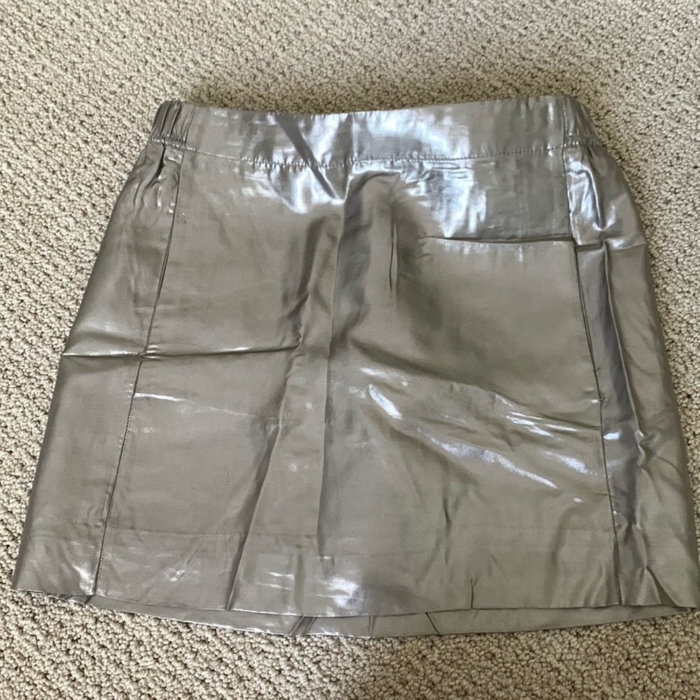 J Crew Silk Metallic Silver Skirt